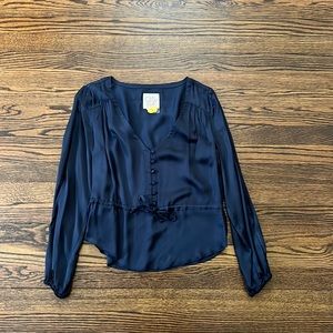 Navy Blue Silk Blouse